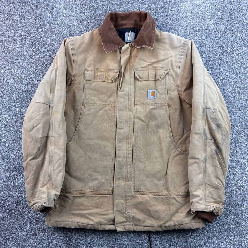 Vintage Carhartt Chore Jacket Mens XL Brown Arctic Quilt Lined Canvas J002 BRN